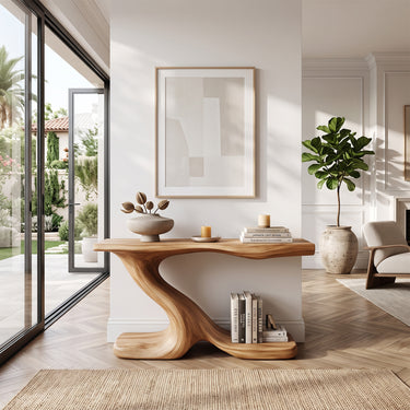 Sculptural Sweep Console Table with Curved Book Shelf