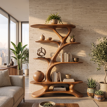 Verdant Rise Sculptural Display Shelf with Flowing Multi-Level Shelves