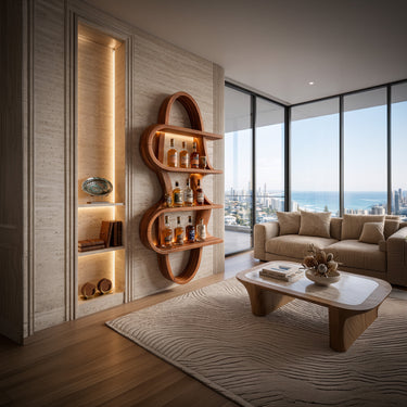Sculptural Loop Wall Wine Holder with Floating Shelves