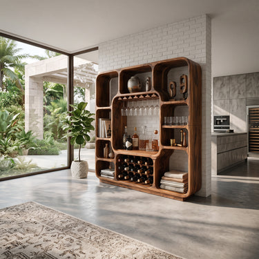 Architectural Arch Niche Bar Cabinet With Wine Rack and Stemware Storage