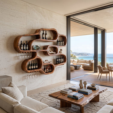 Organic Pebble Wall Wine Holder with Sculptural Display Niches