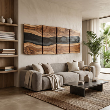 Multi Panel Wood Wall Art with Flowing River Design