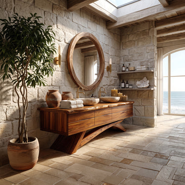 Crossed Ribbon Base Double Sink Bathroom Vanity