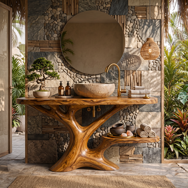 Arboris Solid Wood Bathroom Vanity with Sculptural Tree Base