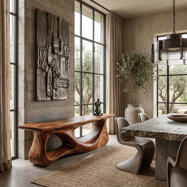 Sculptural Wave Hollow Solid Wood Console Table with Organic Base