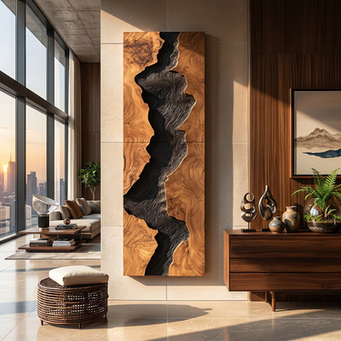 Vertical Wood Wall Art With River Canyon Relief Design