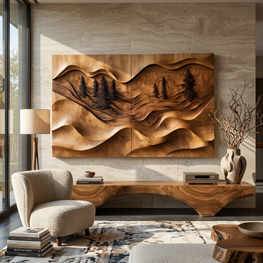 Two Panel Wood Wall Art With Forest Landscape Relief