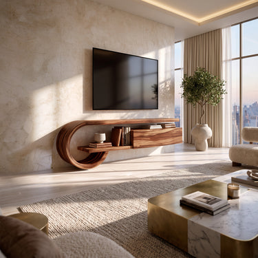 Floating Loop TV Cabinet with Extended Shelf & Concealed Storage