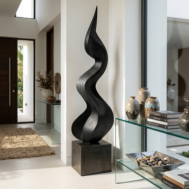 Abstract Wood Sculpture With Tall Flame Wave Form