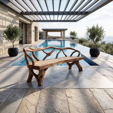 Organic Tree Branch Backrest Sculptural Solid Wood Bench