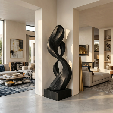 Abstract Wood Sculpture With Twisted Embrace Form