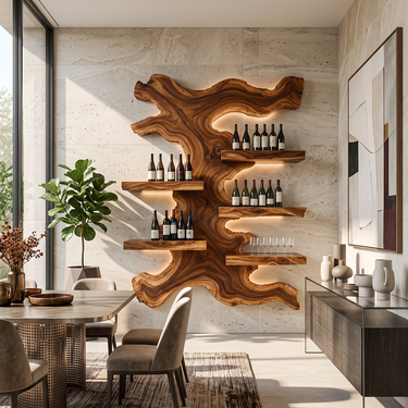 Sierra Flow Solid Wood Sculptural Wine Wall Display Shelf
