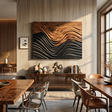 Two Panel Wood Wall Art With Flowing Wave Relief Design
