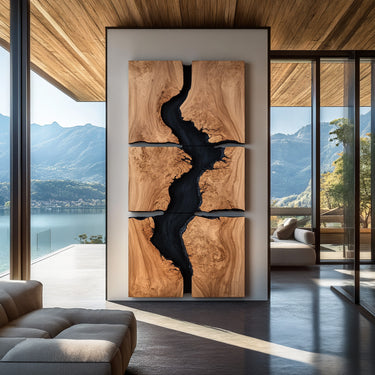 Vertical Multi Panel Wood Wall Decor With Black River Design