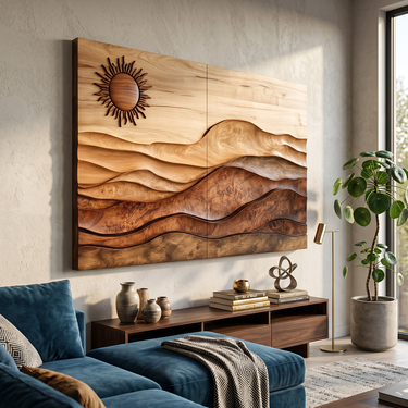 Two Panel Wood Wall Art With Sunlit Landscape Relief