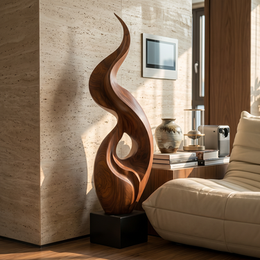Tall Flame Sculpture with Inner Wave Cutout