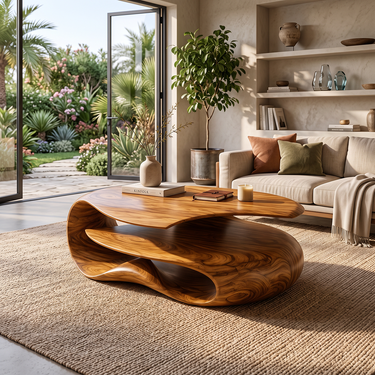 Luna Sculptural Solid Wood Coffee Table