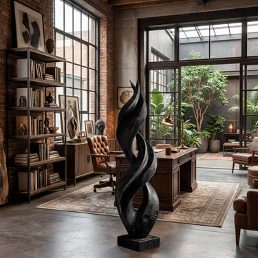 Twisting Flame Wood Garden Sculpture With Open Carved Form