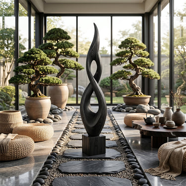 Abstract Wood Sculpture With Slim Twisted Flame Form