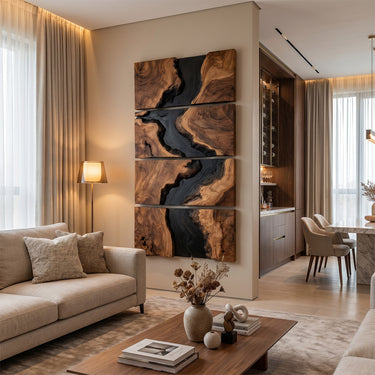 Multi Panel Wood Wall Decor With Black River Design
