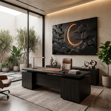 Crescent Moon Wood Wall Decor With Carved Cloud Relief