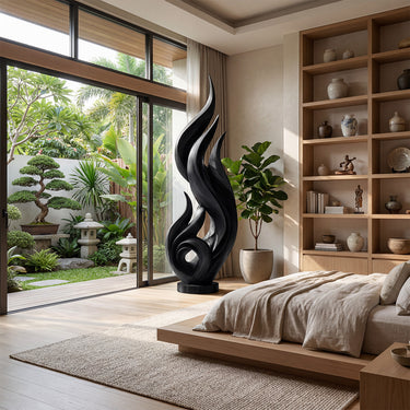 Flame Inspired Wood Garden Sculpture for Luxury Landscapes