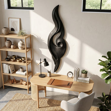 Flame Leaf Wood Wall Sculpture for Entryway Decor