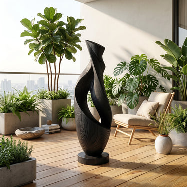 Abstract Ribbon Wood Sculpture With Open Twisted Form