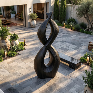 Abstract Wood Sculpture With Open Twisted Ribbon Form