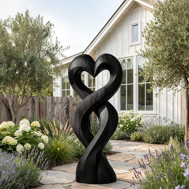 Lovers Wood Sculpture With Heart Embrace Design