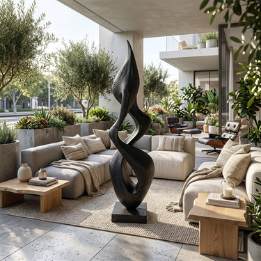 Abstract Wood Sculpture With Tall Twisted Flame Form