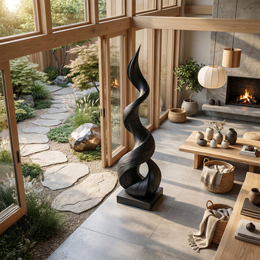 Abstract Wood Sculpture With Twisted Ribbon Form
