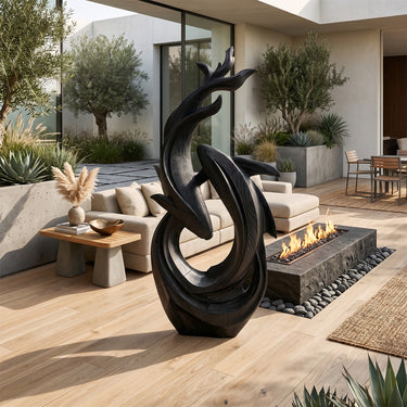 Dolphin Wood Sculpture With Flowing Ocean Wave Form