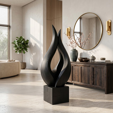 Abstract Flame Wood Sculpture With Open Organic Center