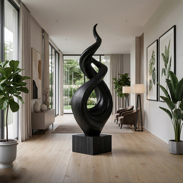 Abstract Wood Sculpture With Twisted Flame Ribbon Form
