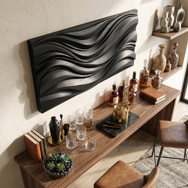 Flowing Wave Wood Wall Art Panel with Sculptural Relief