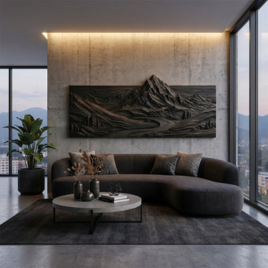 Mountain Landscape Wood Wall Decor With Carved Valley Relief
