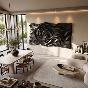 Wood Wall Decor With Spiral Vortex Relief Design