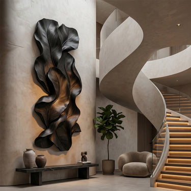 Vertical Wood Wall Decor With Sculptural Leaf Relief Design