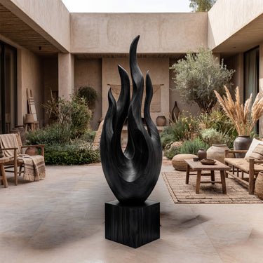 Contemporary Flame Wood Sculpture With Open Organic Form