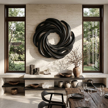Circular Ribbon Wood Wall Sculpture for Luxury Decor