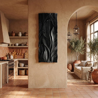 Vertical Wood Wall Decor With Flowing Leaf Relief Design