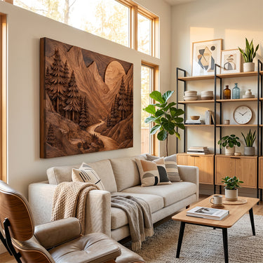 Mountain Forest Wood Wall Art for Dining Room Decor