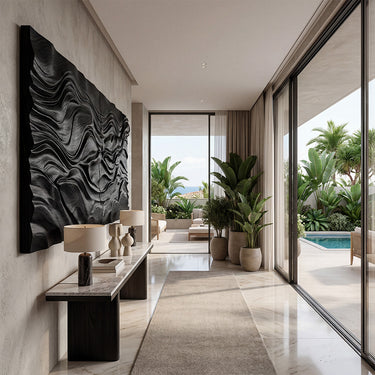 Sculpted Wood Wall Art With Flowing Landscape Relief