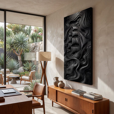 Vertical Wood Wall Decor With Sailing Ship Relief Design