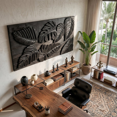 Tropical Leaf Relief Wall Art for Living Room Decor