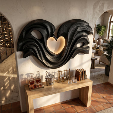 Heart Wave Wood Wall Sculpture for Dining Room Decor