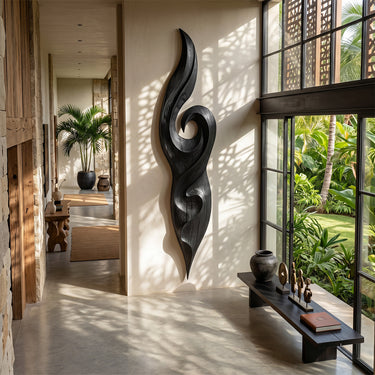 Vertical Flame Wood Wall Sculpture for Modern Decor