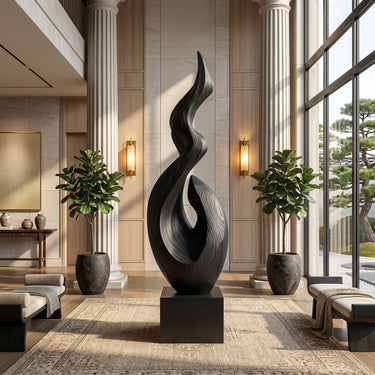 Zen Flame Wood Sculpture With Open Spiral Center