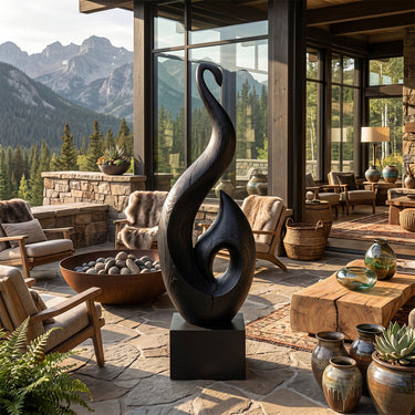 Graceful Flame Wood Sculpture With Open Organic Center